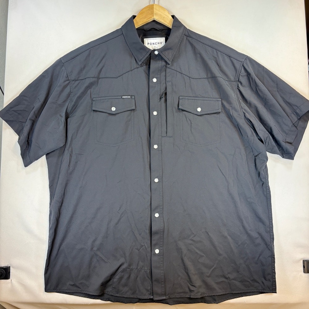 Poncho The Bandera Western Shirt Mens XL Black Short Sleeve Pearl Snap Fishing